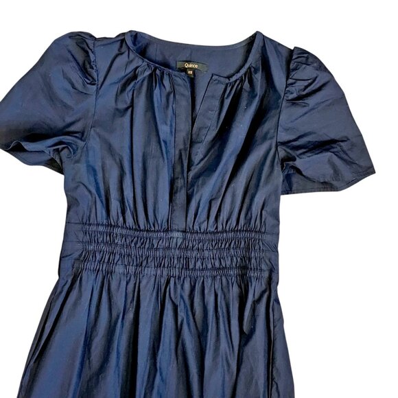 Quince Poplin Tiered Maxi Dress Navy Blue Organic Cotton Pockets Sz XS Smocked - Picture 5 of 11